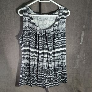 Reitmans Black White Grey Brushed Stripes Print Cuffed Hem Tank Top VG XXL